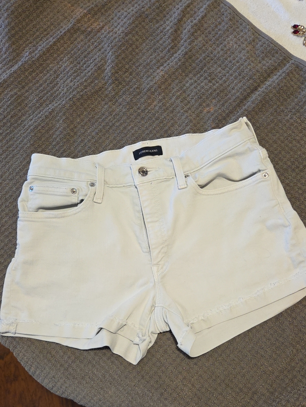 J. Crew Women's Cream Denim Shorts with Subtle Fray